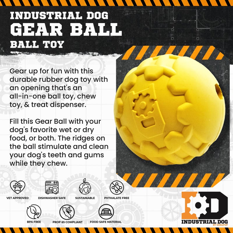 SodaPup Industrial Dog Gear Ball â€“ Durable Ball Toy, Chew Toy, & Treat Dispenser Made in USA from Non-Toxic, Pet-Safe, Food Safe Natural Rubber Material for Bonding, Mental & Physical Exercise, & More - Image 3